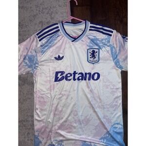 Aston Villa 2023 2024 Adidas Football Soccer Jersey Shirt White Pink Blue Mens L